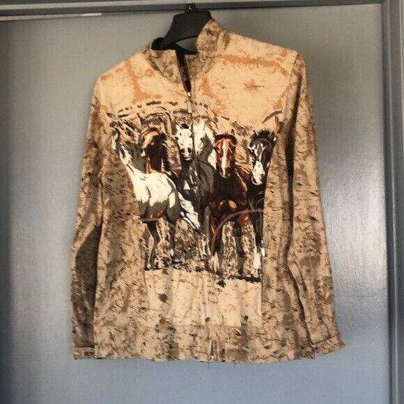 Keren Hart Vintage 90s zip long sleeve jacket running horses equestrian sz Med - Picture 1 of 3